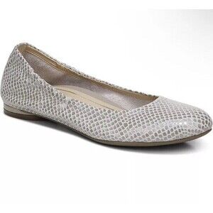 Vionic Ballet Flats 6-7Alexa Metallic Lizard Orthotic Shoes Silver Nappa Leather